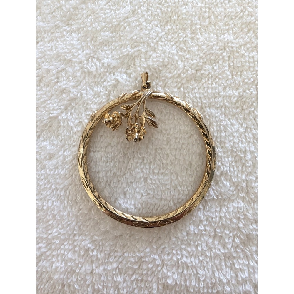 Vintage‎ Gold Tone Floral Circle Pendant Necklace Charm Statement Jewelry